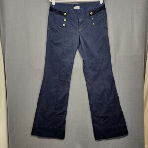Ann Taylor LOFT Pants Womens Size 6 Mid Rise Flare Navy Blue Gold Button Sailor